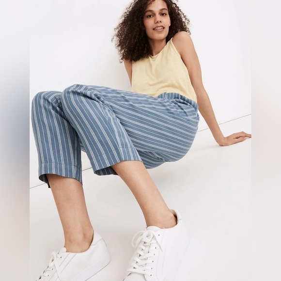 MADEWELL Linen-Blend Track Trousers Stripe Distant Ocean XS - Picture 3 of 13